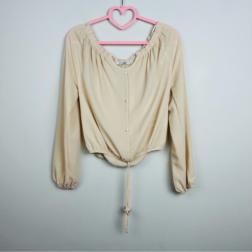 Fashion Nova Cream Long Sleeve Blouse Size XS